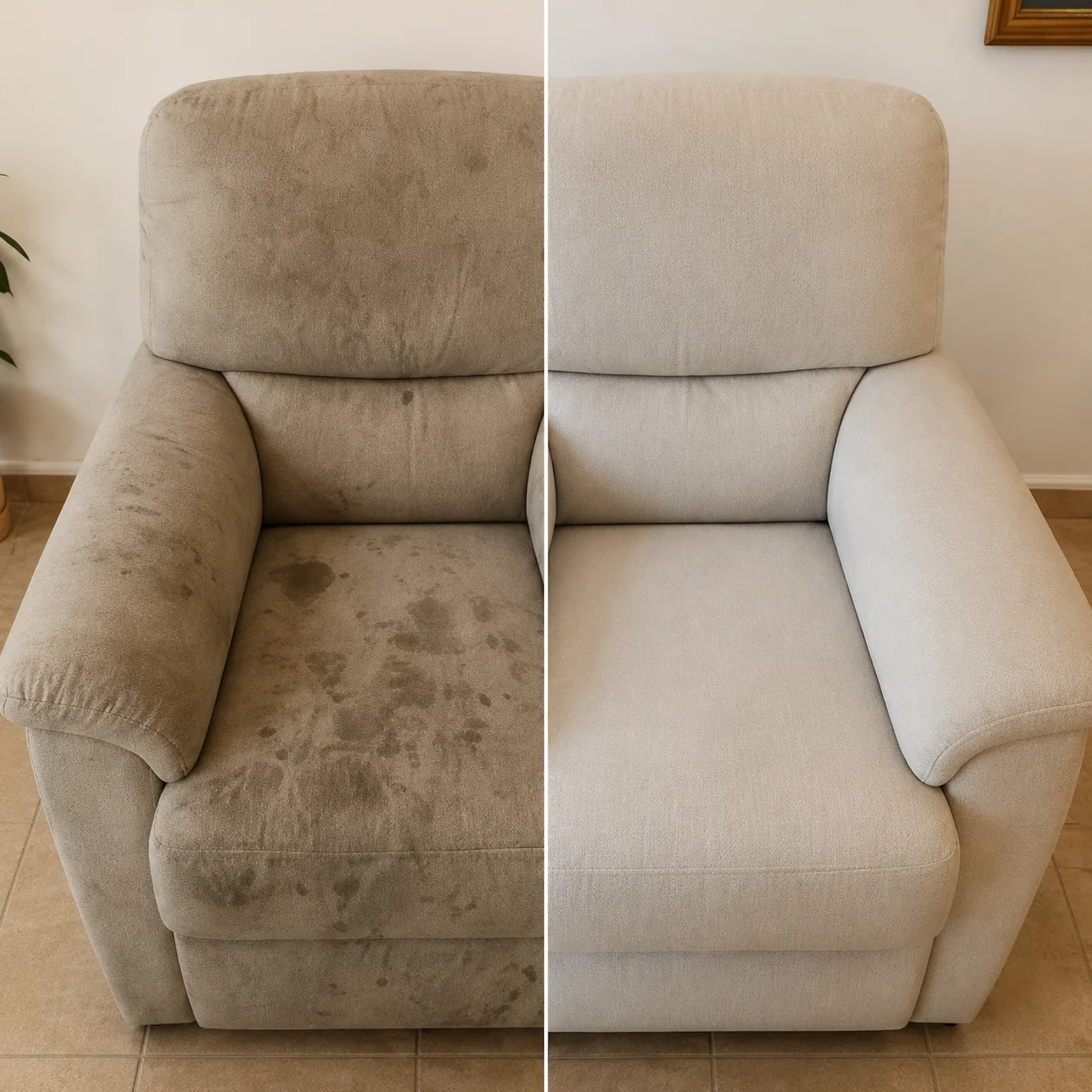 Antes y después limpieza de butaca