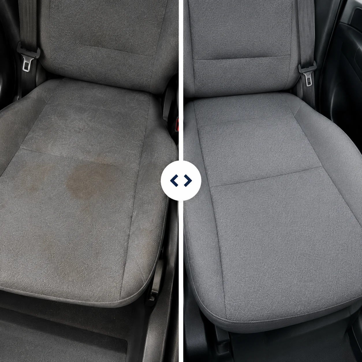Antes y después de limpieza de tapicería de coche