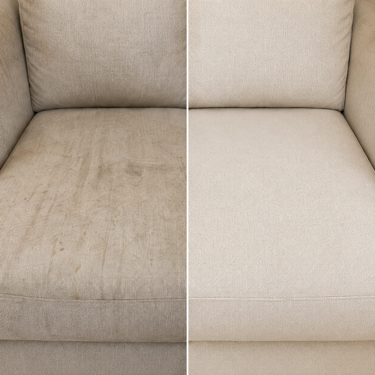 Antes y después de limpieza de sofá